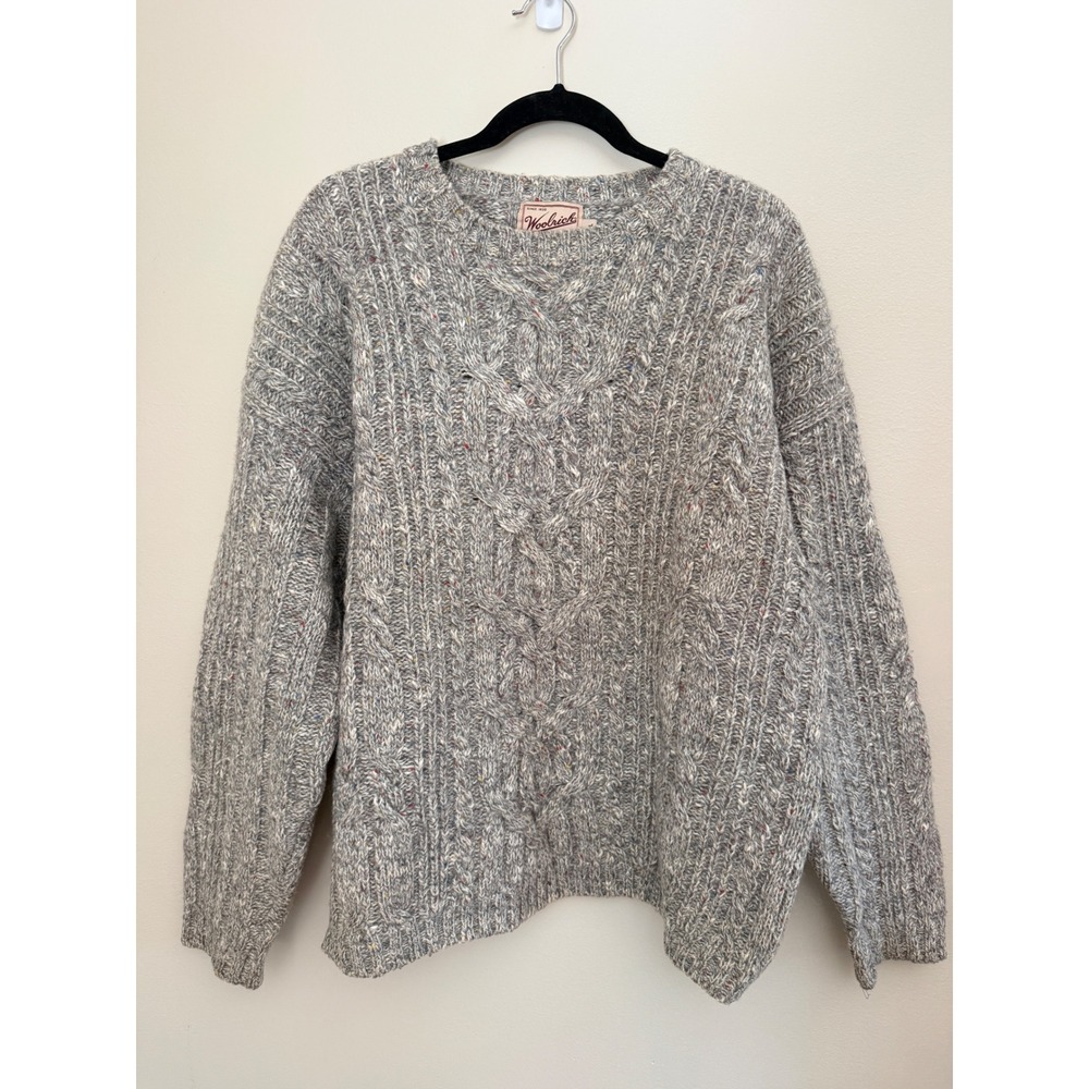 Woolrich Vintage Gray Heather Wool Blend Cable Knit Sweater XL Handframed